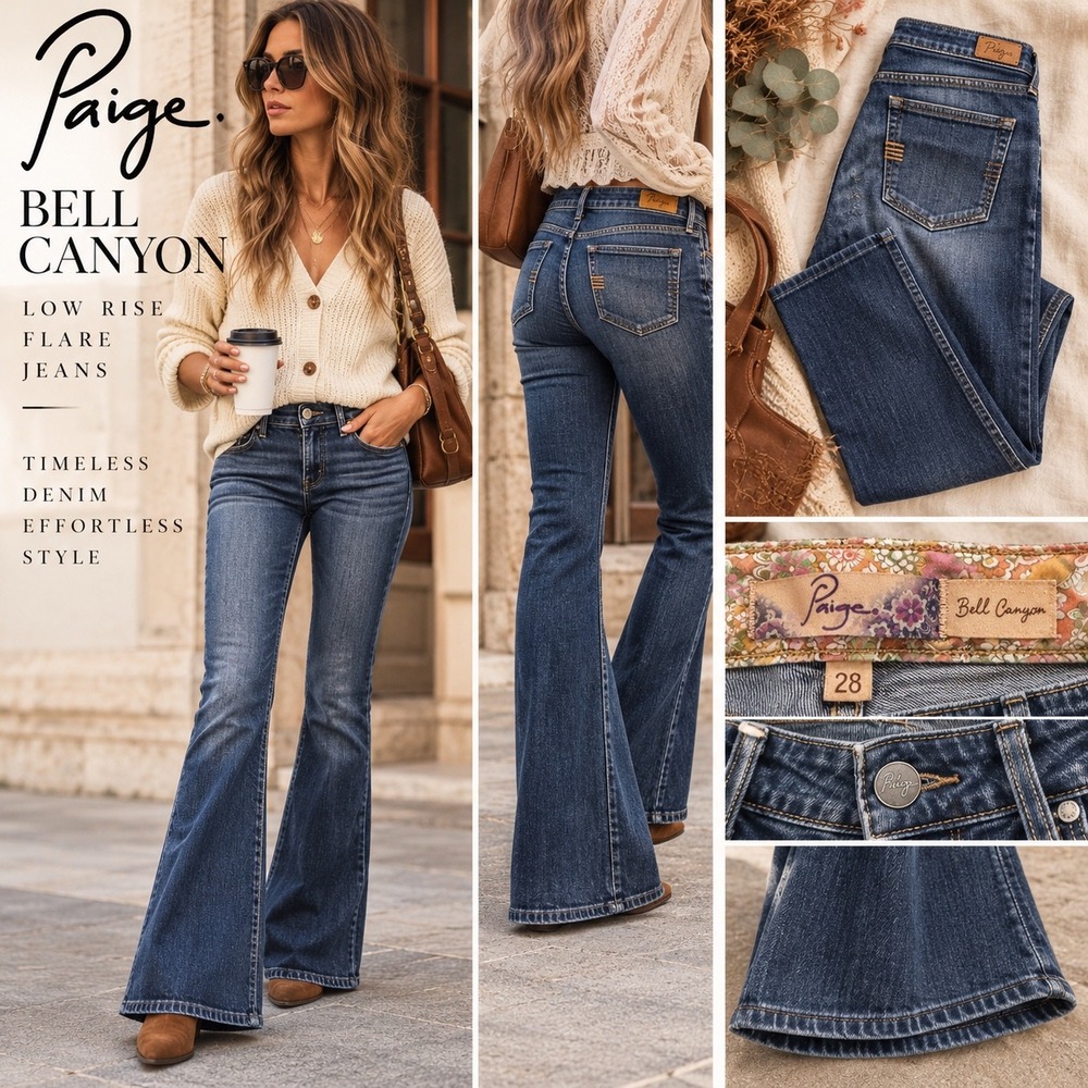 Paige Bell Canyon Jeans 28 Y2K Low Rise Flare Bootcut Dark Wash Denim